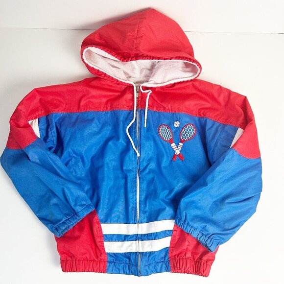 Vintage 80's Tiny Tots Original Kids 6 Hooded Tennis Jacket Full Zip Windbreaker - Picture 1 of 9